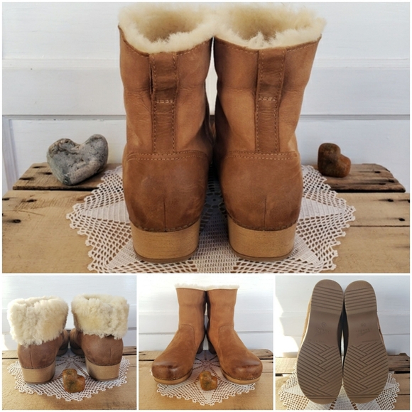 Chestnut Dansko Bettie Shearling Ankle Bootie Burnished Distressed Boho 37 38 41 - Picture 3 of 9